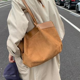 复古百搭单肩包通勤托特包 秋季 休闲大容量麂皮绒包包女式 2025新款
