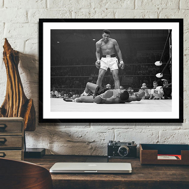 ali 拳王阿里海报拳击馆装饰画餐厅励志书房复古酒吧黑白人物挂画