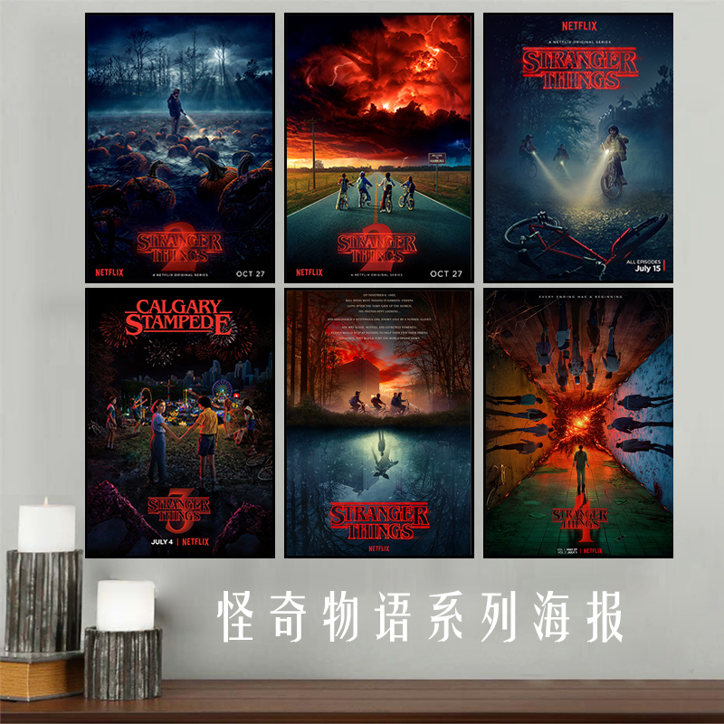 Stranger Things 怪奇物语 美剧海报装饰画复古个性酒吧床头挂画图片