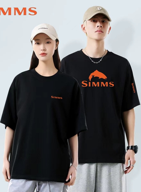 出口SIMMS潮牌路亚钓鱼服防晒服短T恤纯棉文化圆领半袖短袖飞绳钓