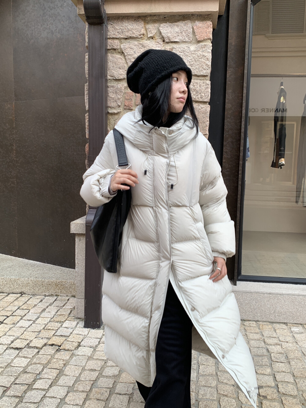 冬上新!Maroon Dew韩版简约高级感中长款连帽保暖羽绒服外套