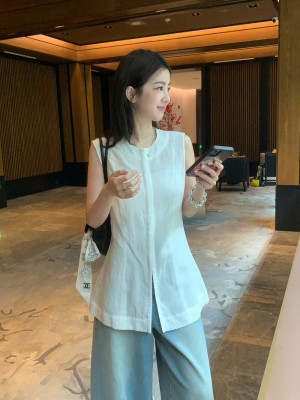 吉姆姐姐 onion家正品 小女人韩系极简莱赛尔亚麻质感无袖小衫