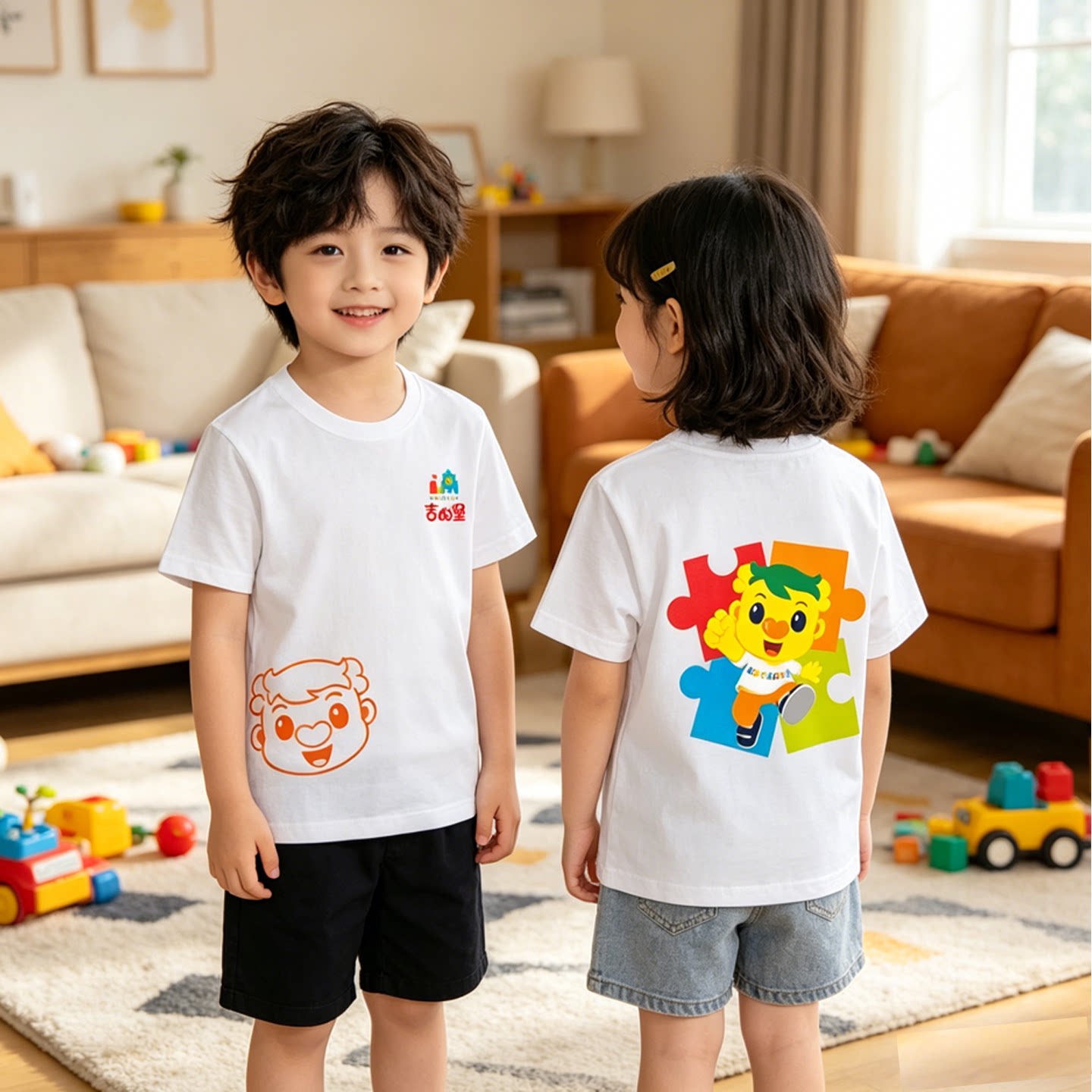 吉的堡校服夏季幼儿园园服纯棉T恤定制天鹅堡老师宽松短袖印logo
