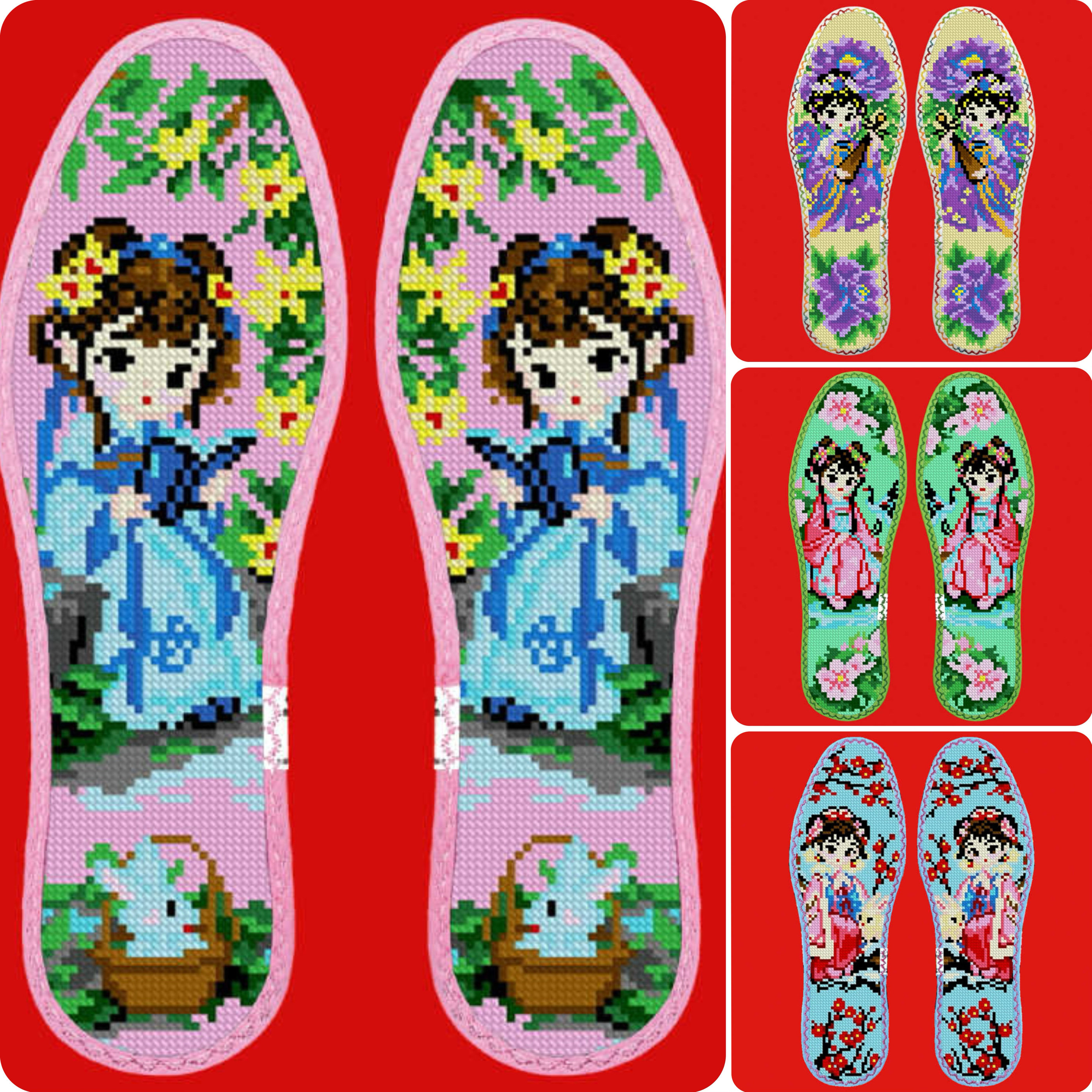 新款玫瑰香十二月美女十字绣鞋垫