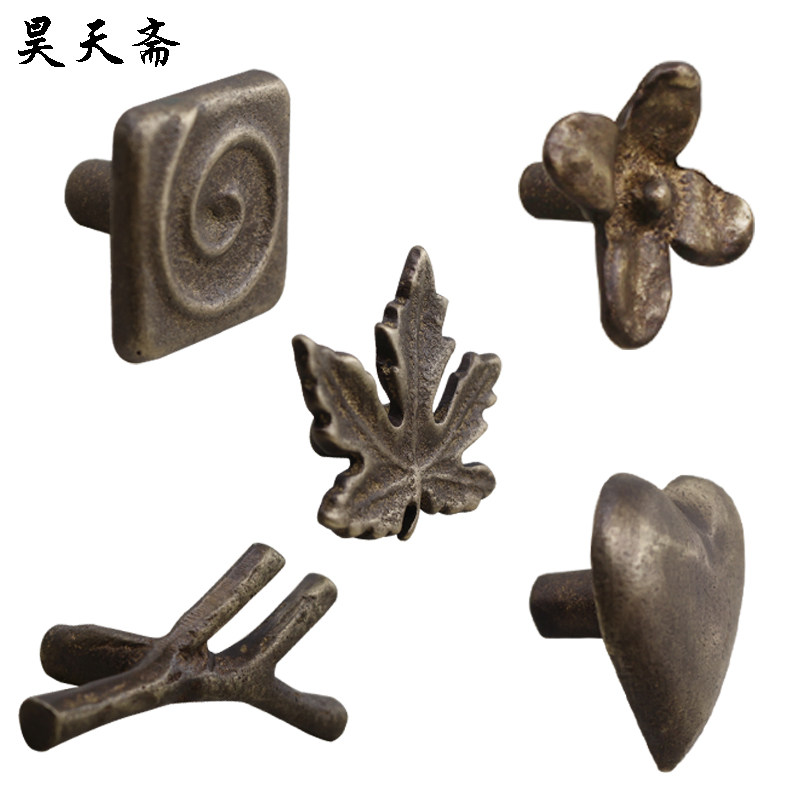 昊天斋新中式仿古黄铜抽屉拉手风化纹衣柜门把手现代简约田园单孔
