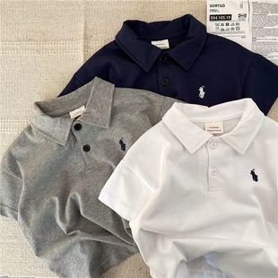 儿童夏款 男女童夏季 T恤卡通印花休闲韩版 短袖 学生翻领t有领 polo衫