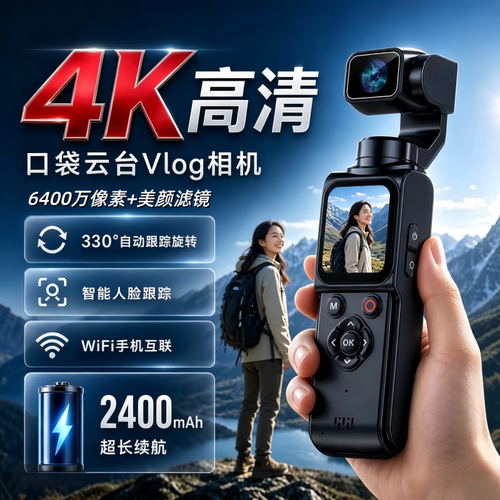 口袋云台相机学生党户外旅游4K数码高清摄像手持运动相机vlog防抖