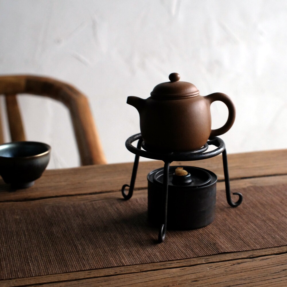 纯手工铁锻打伍德架酒精炉支架铁壶茶道支架环保油炉灯