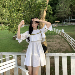 Real auction real price 2021 summer new wave point short trumpet sleeve top two brassiere skirt suit