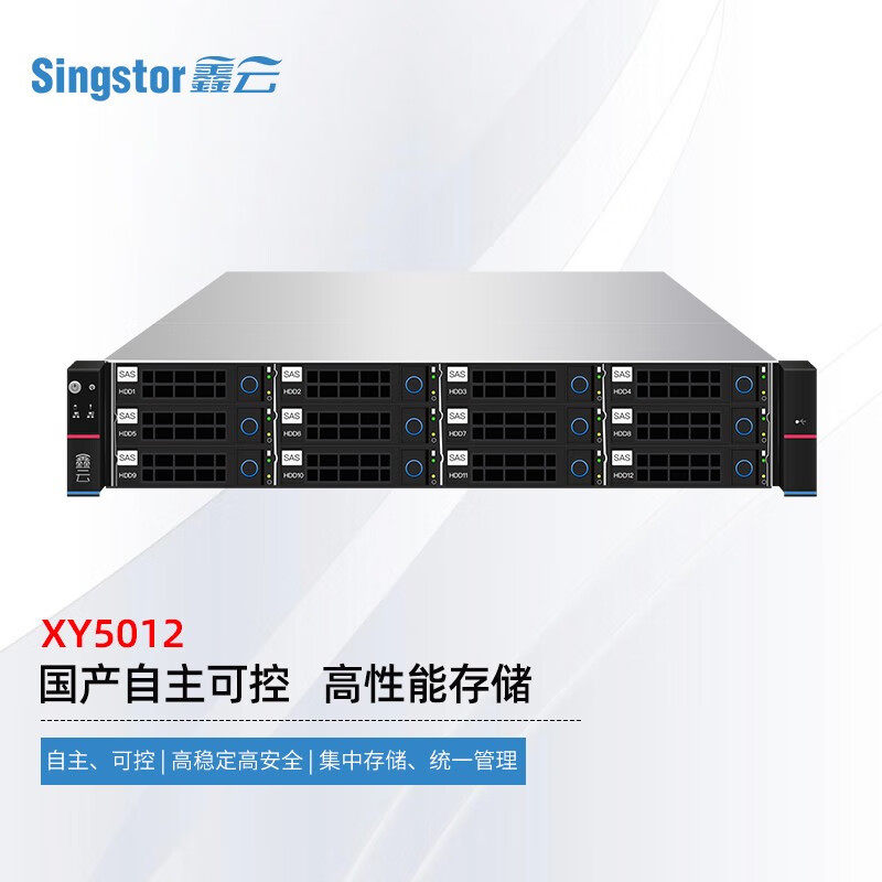 鑫云（Singstor）XY5012国产信创自主可控高性能企业级网络存储 12盘位万兆光纤磁盘阵列 标配 裸机