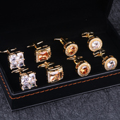 水晶石袖 包邮 扣袖 衬衫 新品 口扣礼品盒CUFFLINKS 钉4件套法式 袖 潮男