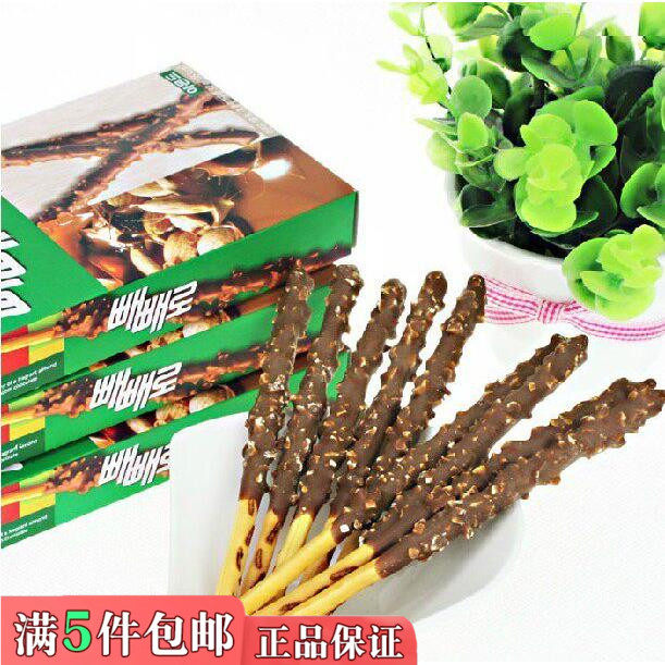 韩国进口lotte乐天派派乐扁桃仁巧克力棒32g绿盒扁桃仁味休闲零食