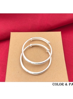 银手镯婴儿S999纯银鼠牛宝宝银镯子儿童男女小孩满月银饰百日周岁