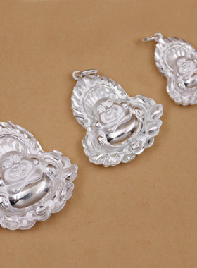 纯银观音菩萨吊坠男女士银饰999足银手工挂件情侣弥勒佛项坠项链.