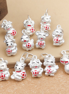 纯银吊坠生肖牛diy项链配饰挂件