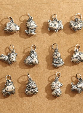 复古999纯银十二生肖吊坠兔虎牛d