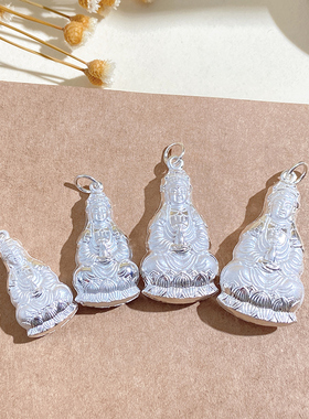 S999纯银观音吊坠男女足银菩萨宝宝挂坠吊牌手工项链坠子银饰礼物