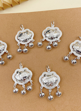 S999纯银长命锁男女宝宝项链吊坠儿童大人平安锁十二生肖虎牛银锁