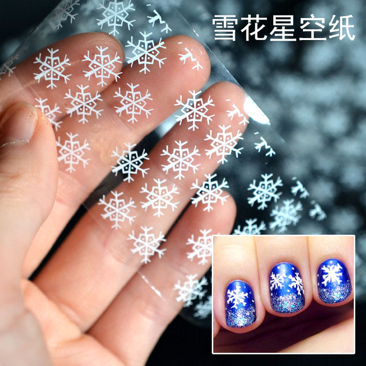 美甲雪花白色圣诞节瓶装转印纸