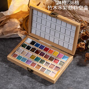 美甲调色板拍拍胶分装盒水彩颜料彩绘胶调色用36格24格木质盒子