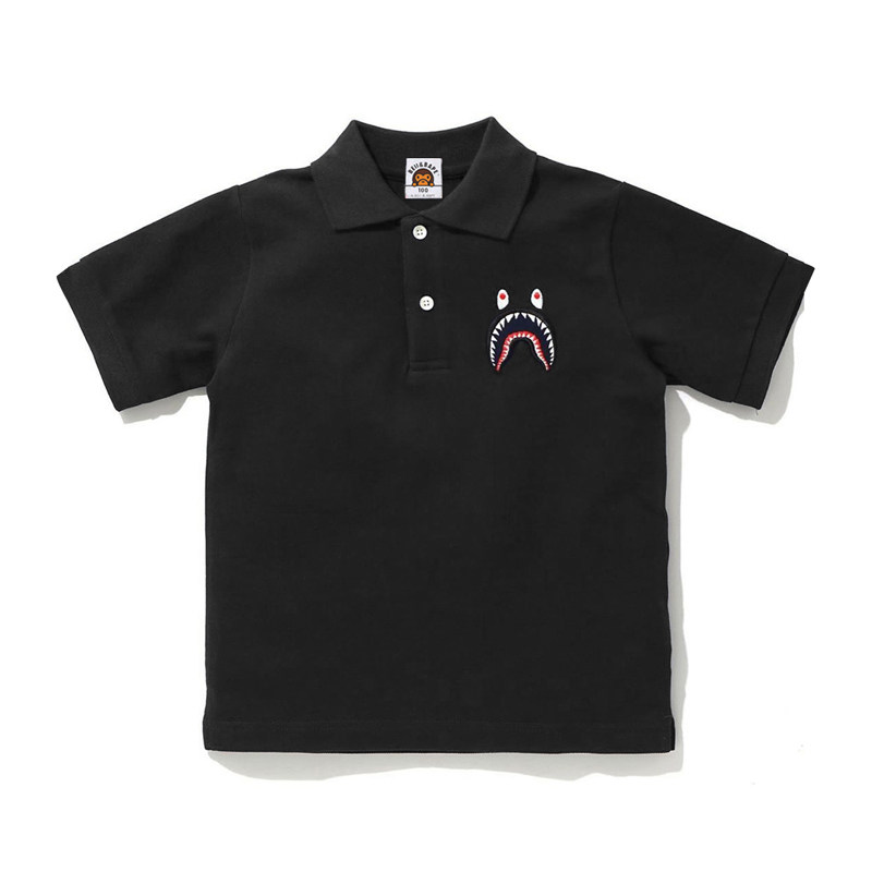 beii&bape夏季潮牌童装儿童宝宝绣花鲨鱼t恤男童女童短袖polo衫
