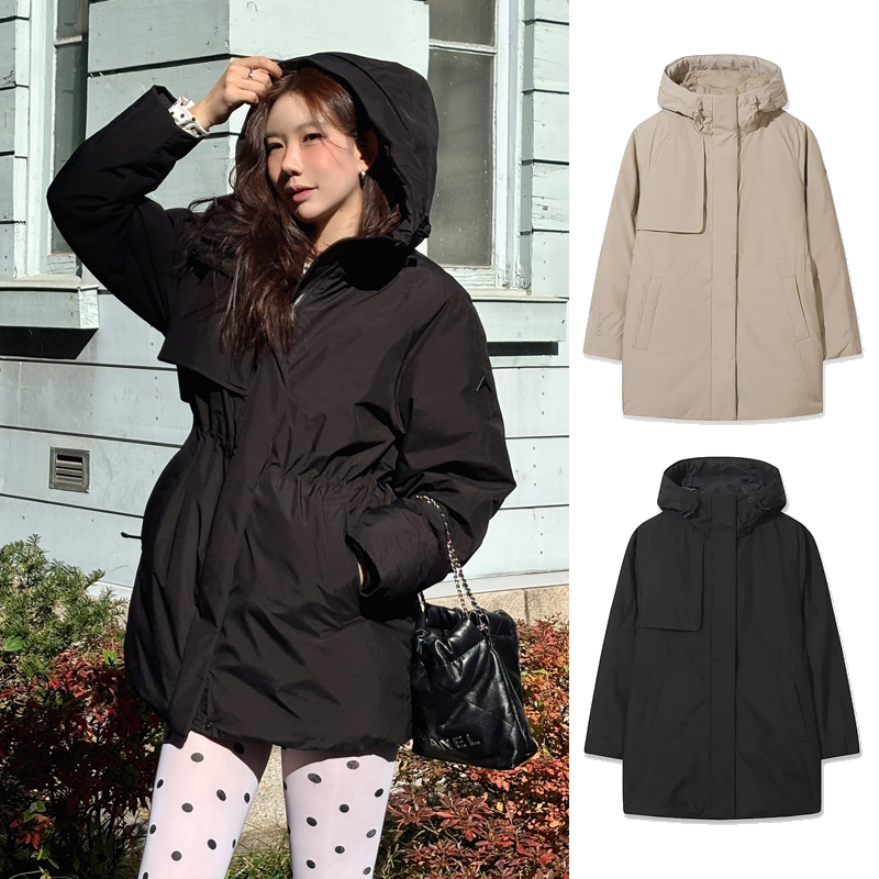 NEPA韩国代购25冬女士户外GTX防风中长款连帽保暖鹅绒羽绒服外套