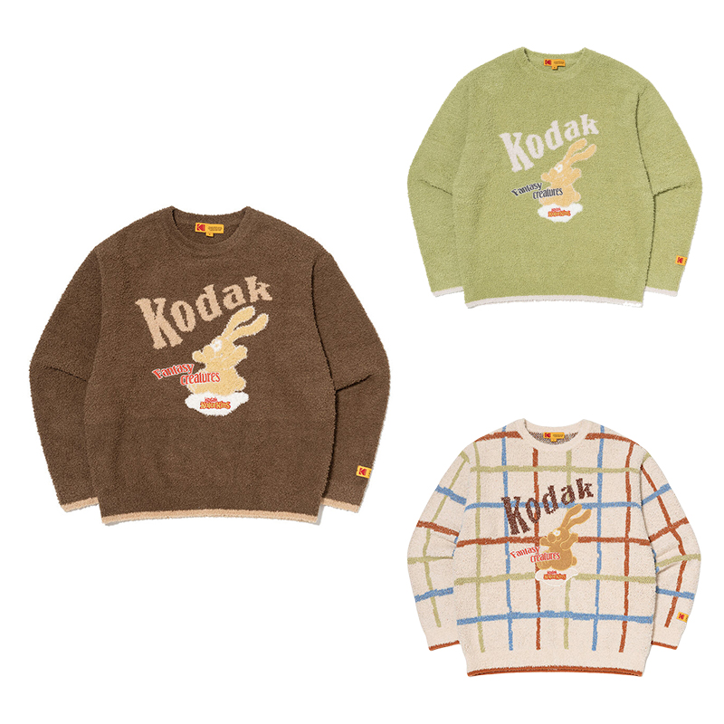 KODAK柯达韩国代购25冬男女运动休闲复古可爱兔毛巾里圆领套头衫