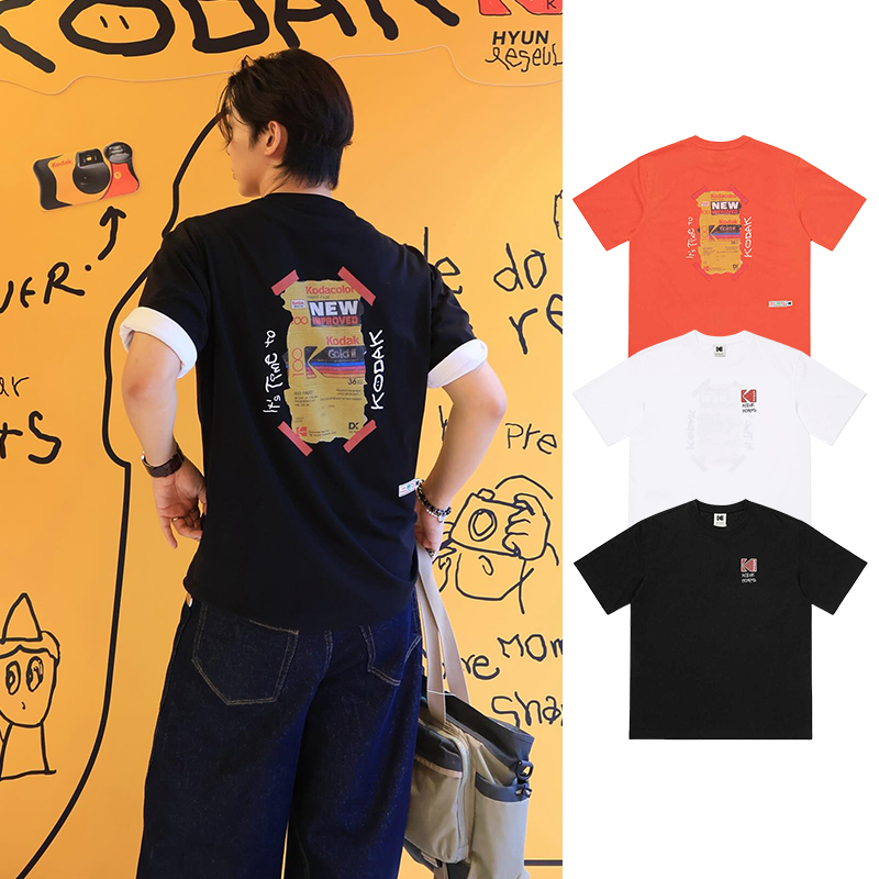 KODAK柯达韩国代购25秋男女潮流印花图案棉涤圆领宽松百搭短袖T恤