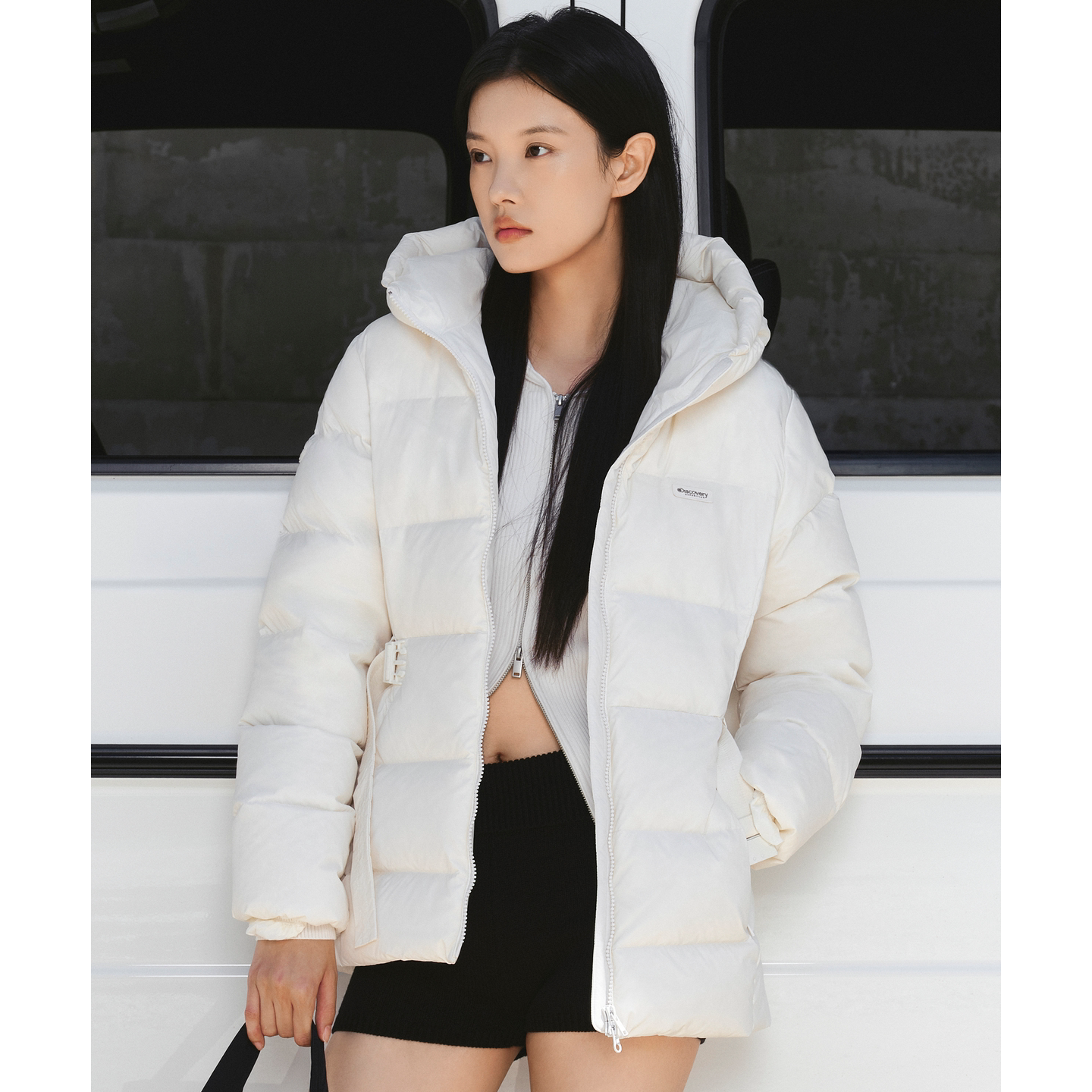 冬DISCOVERY女腰带中长款羽绒服