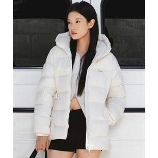 韩国代购26冬DISCOVERY女士日常时尚腰带款修身连帽中长款羽绒服