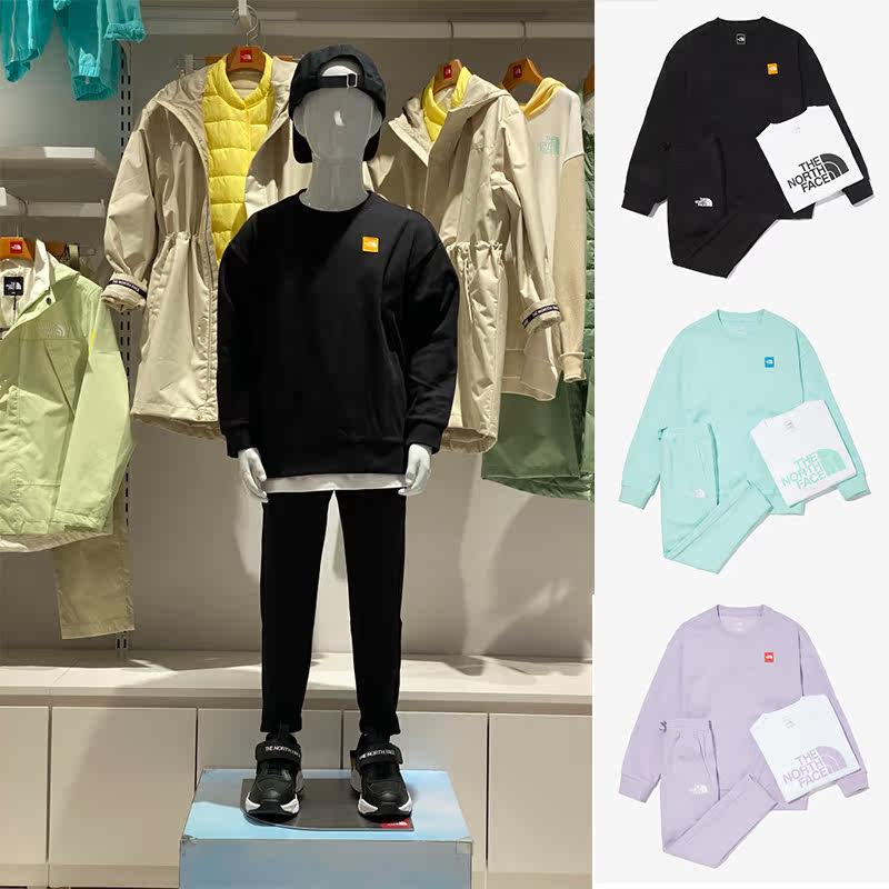 thenorthface北面户外韩国代购春ex儿童圆领卫衣裤子t恤三件套