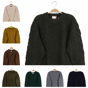 vintage古着复古孤品粗线中性风中古阿兰毛衣 大地色麻花缆绳纹