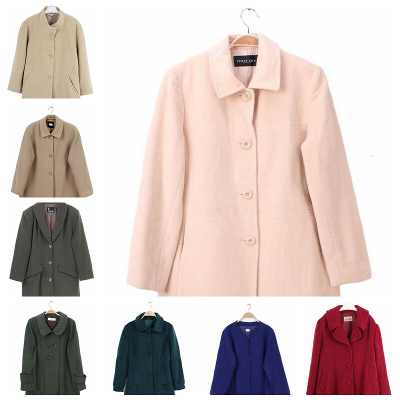 vintage古着孤品复古日本制文艺范羊毛呢女士大衣 糖果色纯色多色