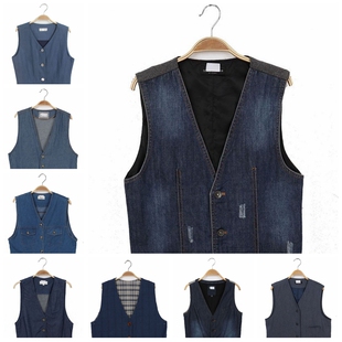 vintage古着马甲孤品日本制文艺范简约中性复古马夹 牛仔休闲百搭