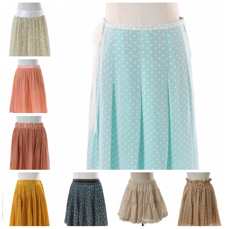 古着Vintage孤品日本文艺森林系雪纺百褶折小短裙 粉嫩糖果色波点