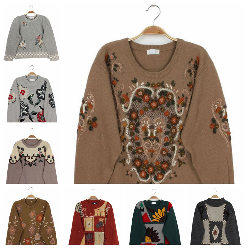 苍井优森女古着文艺精致刺绣毛衣