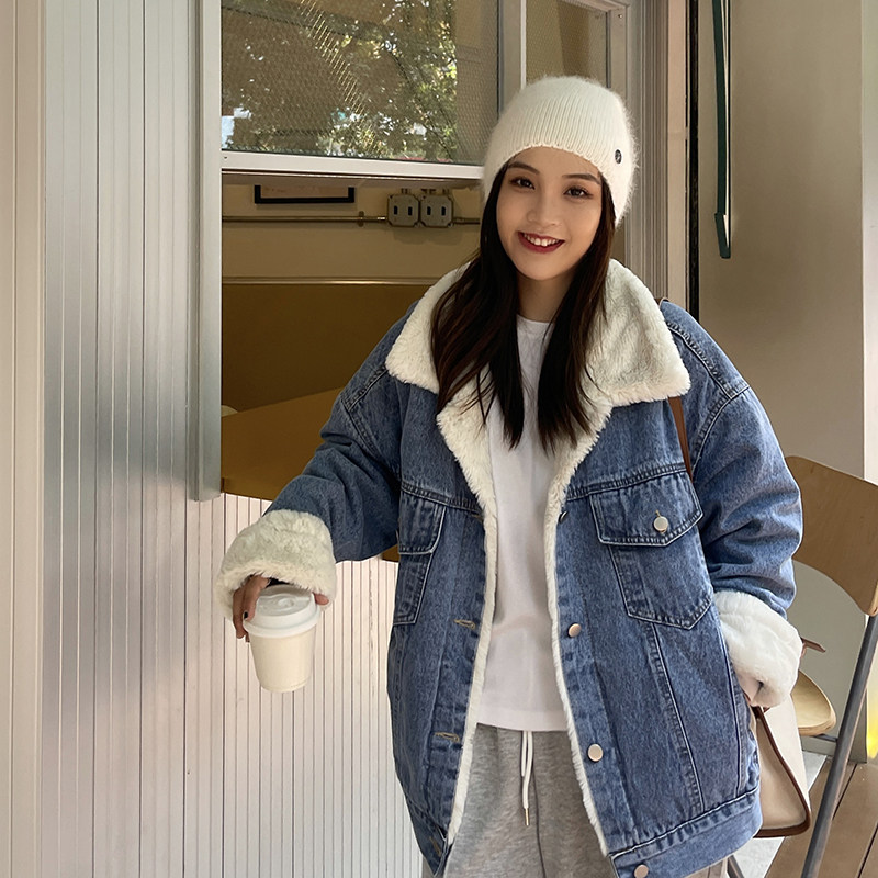 羊羔毛牛仔外套女秋冬2025新款加绒加厚宽松韩版百搭学生夹克