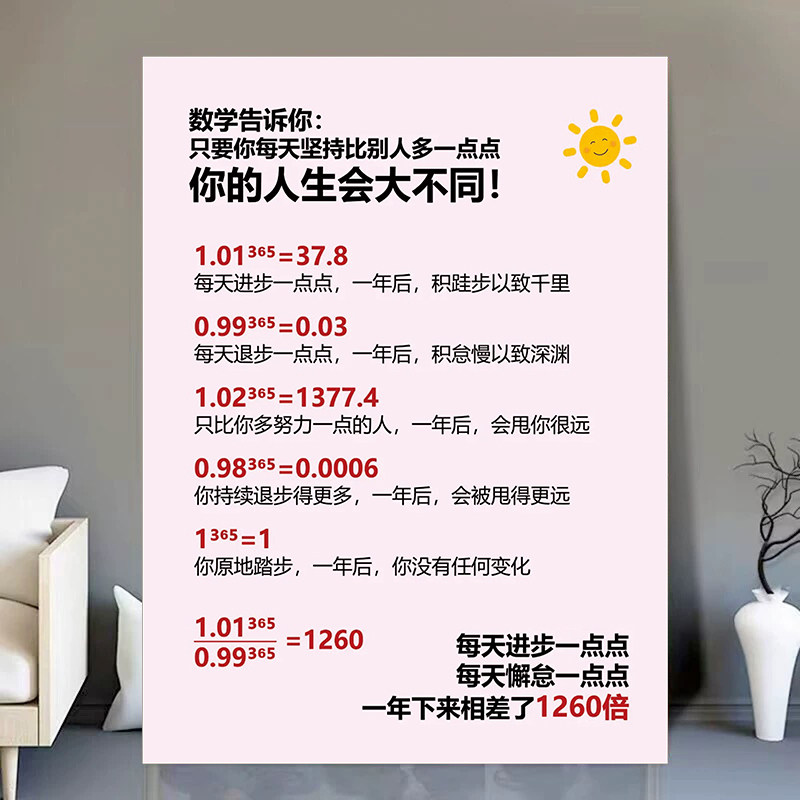 每天进步一点点数学公式激励标语教室卧室宿舍学生学习励志墙贴纸