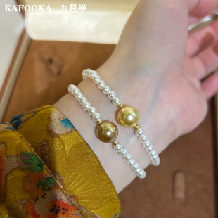 【原创*温柔】一颗金珠 澳白珍珠手链女生高级感百搭叠戴手串ins