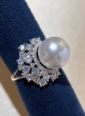 繁花大颗粒镶满钻珍珠戒指