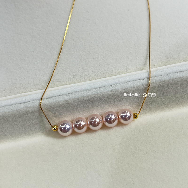 S925纯银盒子链女珍珠项链