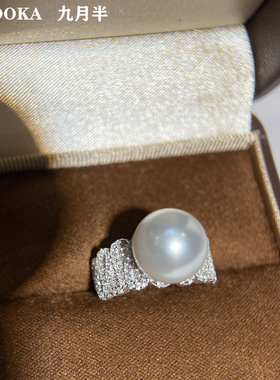 女S925纯银轻奢高档澳白珍珠戒指