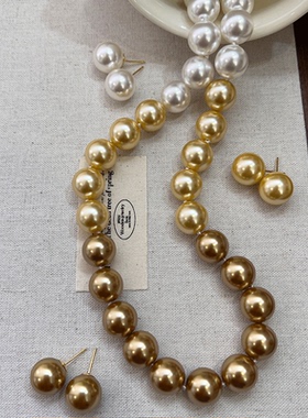 渐变色男女金珠打结珍珠项链