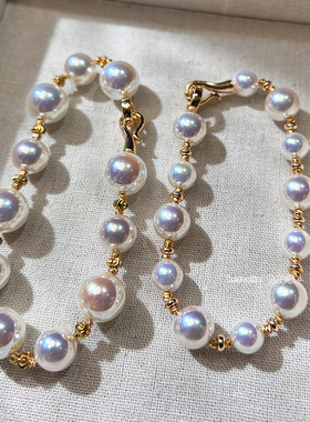 九月半原创  极光Akoya天女级珍珠手链人造幻彩马贝粉光高级手饰