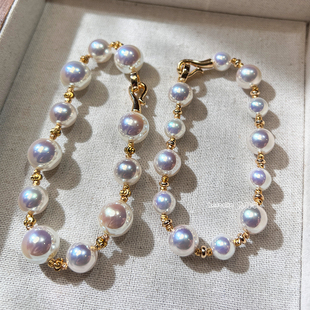 九月半原创 极光Akoya天女级珍珠手链人造幻彩马贝粉光高级手饰