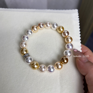 九月半原创 南洋白蝶皇后珍珠手串人造海水akoya镜面极光混彩手链