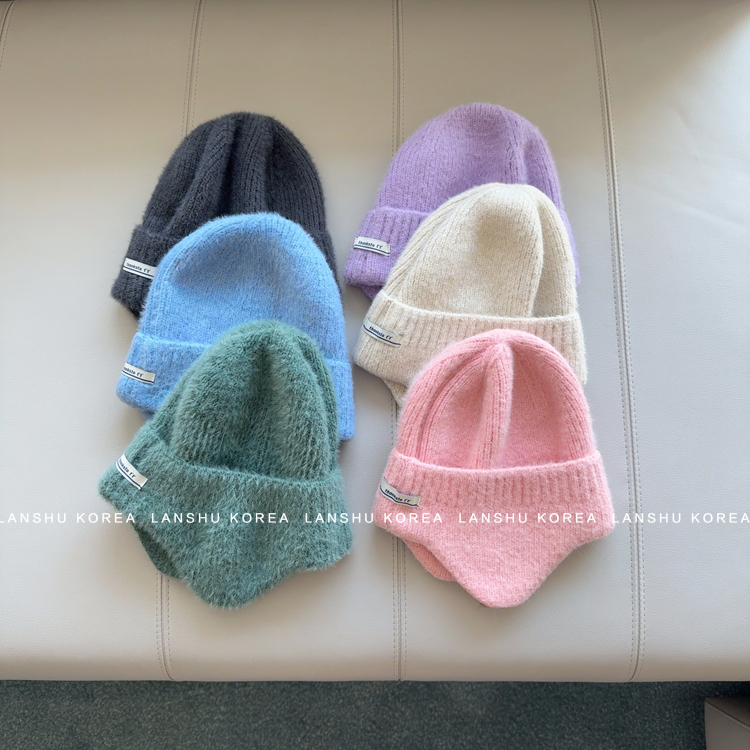 懒鼠韩国童装25冬款男童女童百搭针织多色护耳厚实套头帽1118