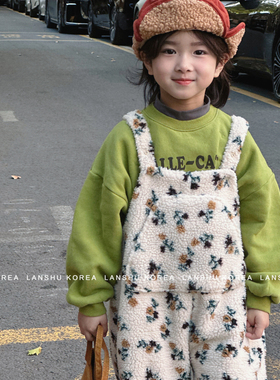 【Gou】懒鼠韩国童装25冬款女童绒面俏皮韩系加厚儿童背带裤