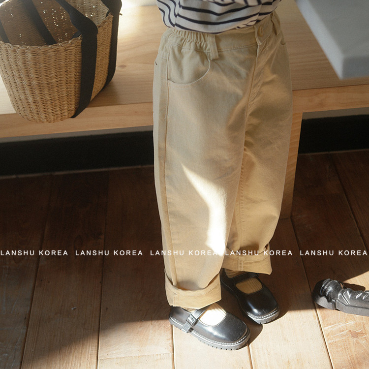 现货【Bananaj】懒鼠韩国童装26春款男童女童复古水洗直筒休闲裤