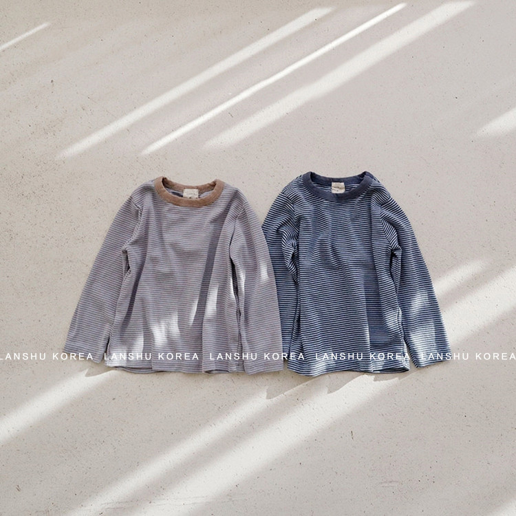 现货【Snler】懒鼠韩国童装26春款男童女童条纹复古舒适长袖T恤